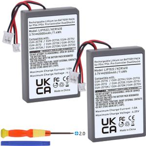 Batmax 2Pcs 2000mAh PS4 Controller Battery for Sony PS4 PlayStation 4 Slim/Pro Dualshock CUH-ZCT1E CUH-ZCT1H CUH-ZCT1U CUH-ZCT2, CUH-ZCT2U LIP1522 KCR141 Gamepad