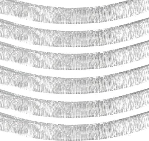 10 Pack 10 Feet Silver Foil Fringe Garland Metallic Tinsel Streamers Banner Wall Hanging Curtain Backdrop for Parade Floats, Bachelorette, Wedding, Birthday, Valentine's Day Party Decorations