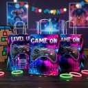 JOYGATHER 24 Pcs Gamer Party Favors Bags with Handles, Video Game Goodie Bags, Gift Bags, Candy Bags with 2 Different Types, Gaming Kraft Paper Bags for Birthday Party Supplies Baby Shower Decorations