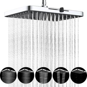 Hibbent 5 Spray Modes Shower Head, 13'' High Pressure Rain Shower Head, Large Rainfall Showerhead for Bathroom, High Flow Waterfall Fixed Showerheads with Adjustable Swivel Ball Joint, Chrome