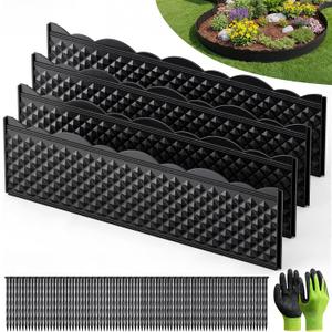 Grenebo 4.72"33.2' Landscape Edging Kit, Garden Edging Border with 75 Pcs Stakes & Gloves, No Dig Decorative Garden Edge Panels Flexible for Yard, Flower Bed, Landscaping & Lawn Edging (23 PCS)
