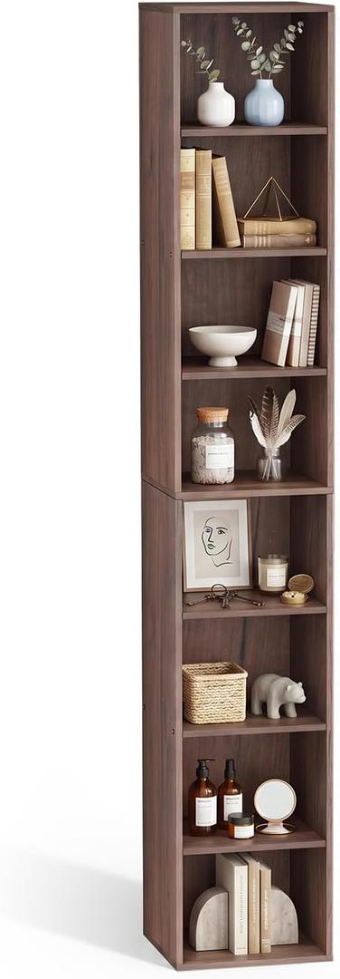 8 Cube Walnut Book Shelf, Tall Bookcase for Home Office Bedroom Living Room