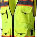 SKSAFETY 12 Pockets Professional level Safety Vest, Class 2 High Visibility Vest, ANSI/ISEA (Medium, Lime)