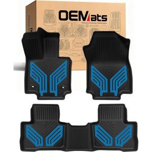 Premium Color TPE Floor Mats Custom Fit for Toyota RAV4 2019-2025 (Only for Hybrid)| Hydro Blue Wing Design | All-Weather Heavy Duty Car Floor Liners Full Set 1st & 2nd Row