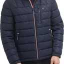 Tommy Hilfiger Men's Midweight Sherpa Lined Hooded Water Resistant Puffer Jacket (Small, Tommy Logo Tech Navy)