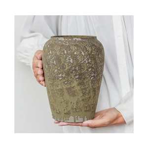 Ceramic Rustic Farmhouse Flower Vase, 8.6 in Wide Mouth Organic Pottery Stoneware Handmade Vintage Terracotta Clay Decorative Vase,Wabi Sabi Home Living Room Table Decor,Gift for Women Girls