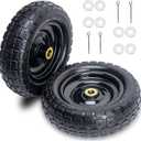 10 Inch Solid Rubber Tires(2-Pack), 4.10/3.50-4 Tire and Wheel Flat Free, with 5/8" Bearings, 2.17"Offset Hub for GOR Garden Cart, Wheelbarrow, Trolleys, Hand Trucks & Yard Trailers