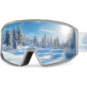 OTG Ski Goggles,100% UV Protection,Anti Fog,Polarized Ski Snowboard Goggles for Men Women Adult (Fullrevo-cylindrical-iceblue-vlt16%)