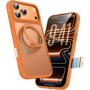 for iPhone 17 Pro Max Case, Compatible with MagSafe, Slim Shockproof Military-Grade Rugged Protective Case with Stand, Camera Control, Comfort Grip (D-Orange, iPhone 17 Pro Max)