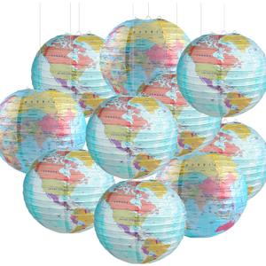 10 Pieces World Map Paper Lanterns 10 Inch Paper Globes Lanterns Map Classroom Lantern Decor Travel Map Hanging Paper Lantern for Home School Birthday Earth Theme Party Decor Supplies