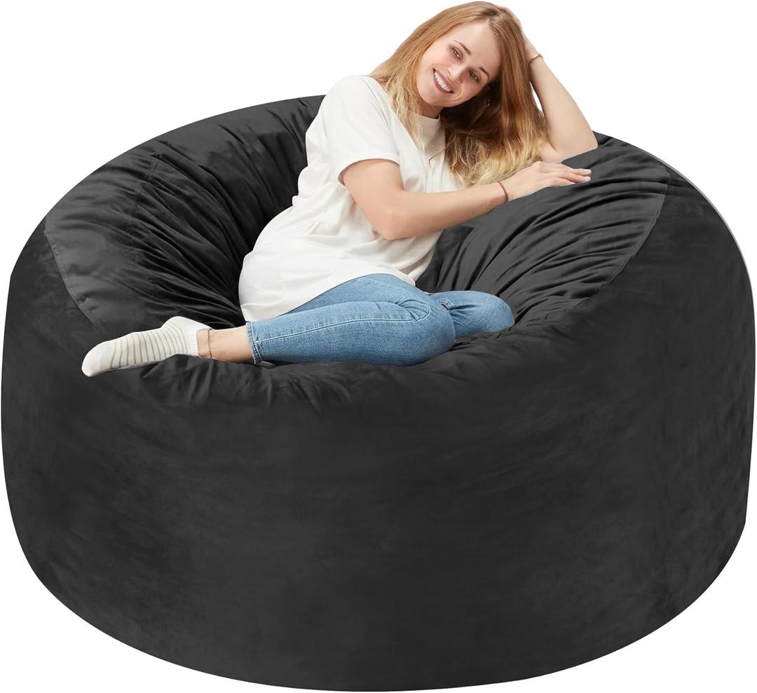 Homguava 3FT Bean Bag Chair: 3' Bean Bags with Memory Foam Filled, Large Beanbag Chairs Soft Sofa with Dutch Velvet Cover-Black