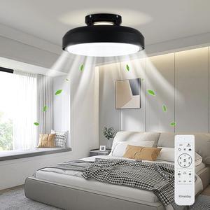 Modern Bladeless Ceiling Fans with Lights and Remote, Reversible, DC Motor 6 Speeds, Stepless dimming and CCT 3000K-6000K LED Lights for Bedroom Kids Room (A10-Black, 17.72IN)