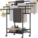 Homeiju Expandable Free Standing Towel Rack for Bathroom, 4 Tier Blanket Rack, Adjustable Blanket Holder for Bathroom, Towel Drying Rack Stand for Outdoor, Poolside, Black