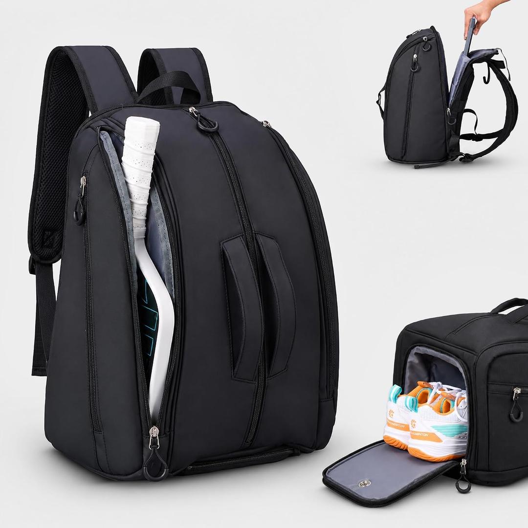 Pickleball Backpack Bag for 4+ Paddles with Shoe Compartment,Laptop Pocket, Fence hook, 17.5" x 12.5" x 9"