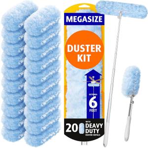 6 ft Extendable Duster Handle with 20 Refills, Compatible with Swiffer, Disposable Microfiber Dusting Pads for Home Cleaning, Ceiling, Fan, Window, Hard-to-Reach Areas (20 Count+ 1 Extended Handle)