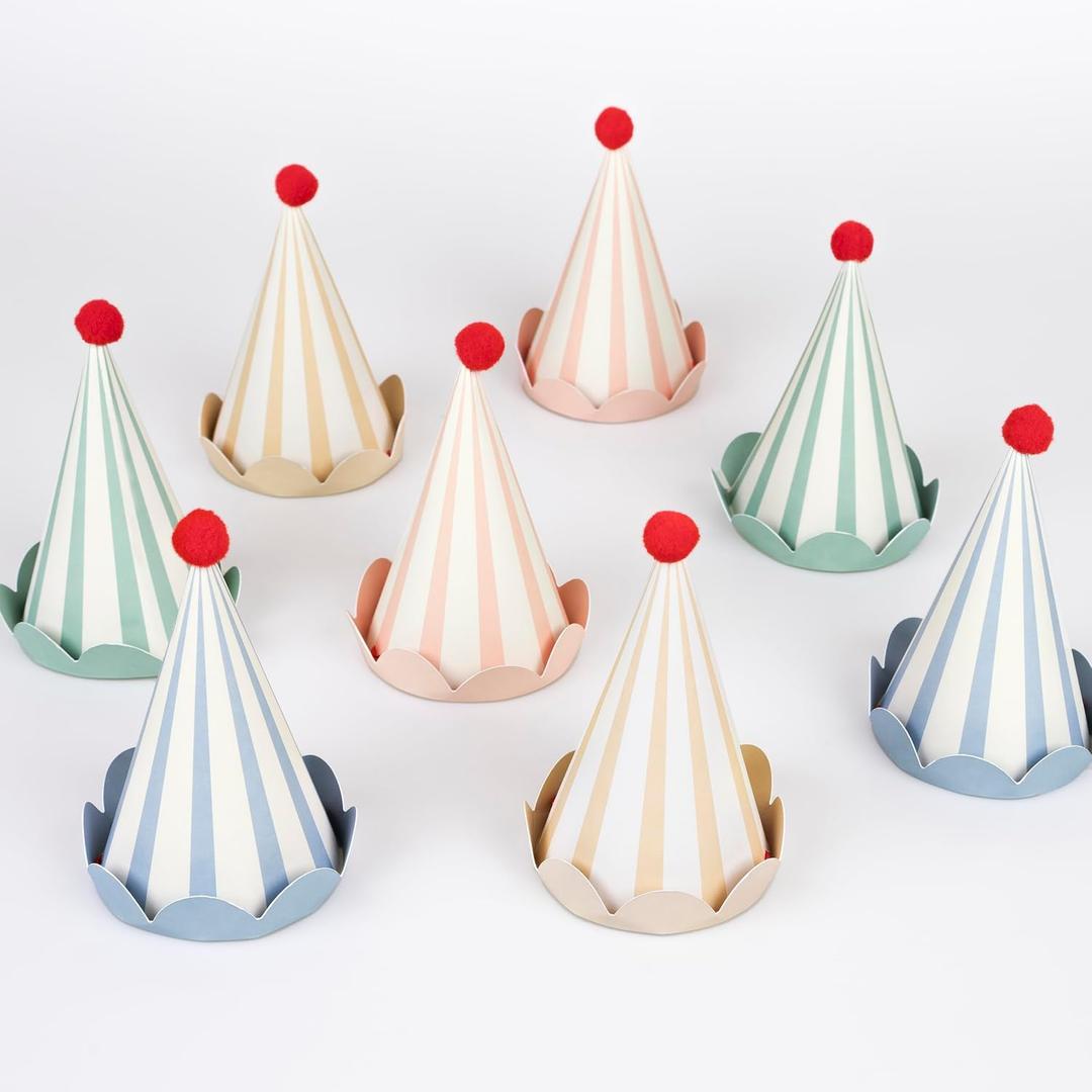 Meri Meri Birthday Party Hats, Pack of 8 Bright and Colorful Cone Birthday Hats for Kids & Adults, Cone Party Hats
