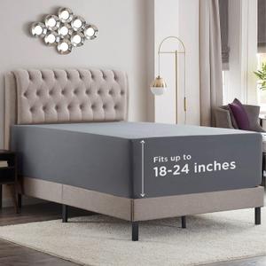 Empyrean Charcoal Grey Extra Deep Pocket Fitted Sheet Queen, Hotel Luxury Queen Fitted Sheet Only Easily Fits 18 to 24 Inch Mattress, Super Soft, Wrinkle-Free Bottom Sheets with Corner Straps