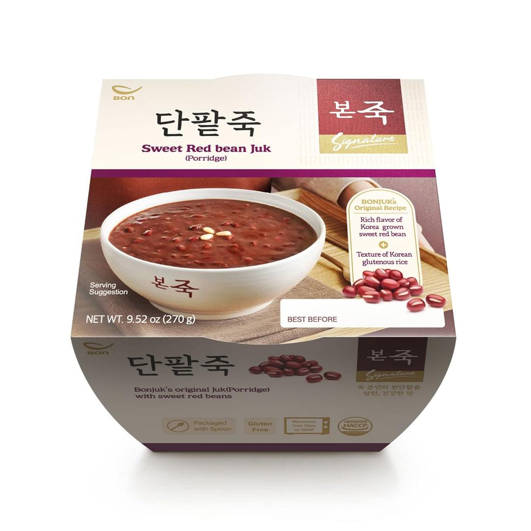 BONJUK Sweet Redbean Juk(Porridge) Bowl - Korean soup stew Kfood, Hearty Breakfast Oat Meal 9.5oz(270g), Bowl Type, Best Before 2026.05.10 