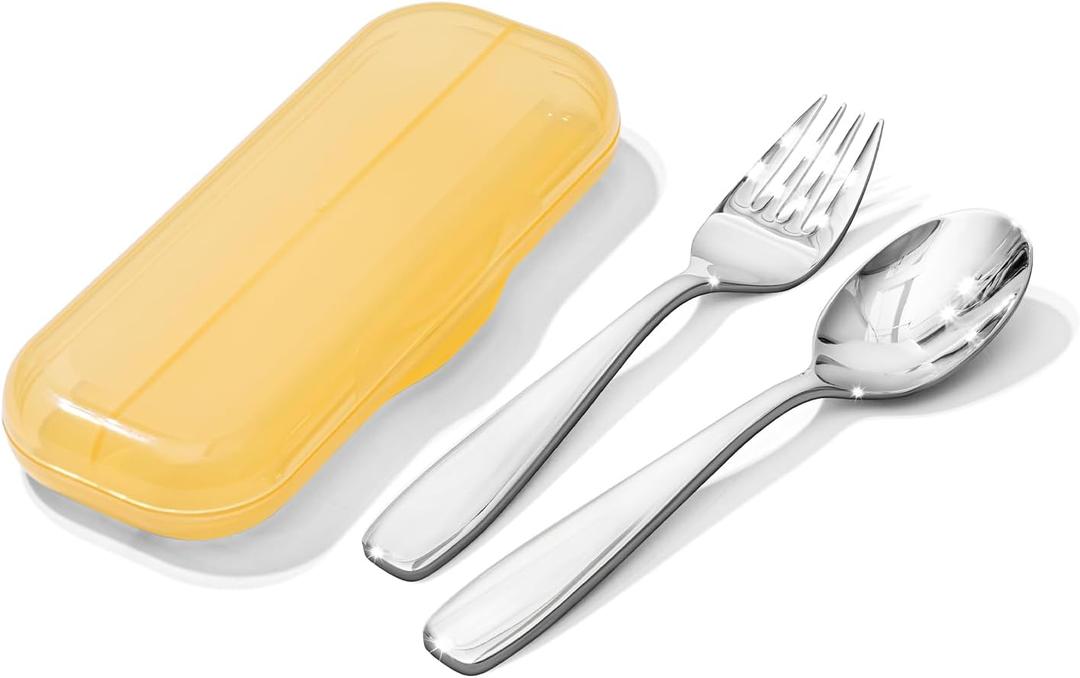 2 x KINGSTONE Toddler Utensils Set with Case, 18/10 Stainless Steel Kids Silverware - Children Safe Small Fork & Spoon, Food-Grade Toddler Dishes, Mirror Polished, Dishwasher Safe