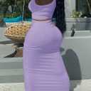 2 Piece Outfit Maxi Dress for Women, Summer Deep U Neck Sleeveless Tank Crop Tops Long Skirt Set Party Bodycon Dresses (Purple, XL)