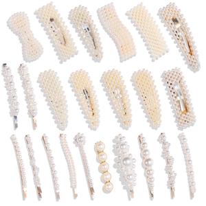 Fashion Hair Clips Set 24 PCS Pearls Hair Clips Acrylic Resin Hair Barrettes Handmade Hair Barrettes,Glitter Crystal Geometric Hairpin, Elegant Gold Hair Accessories,Ladies Headwear Styling Tools