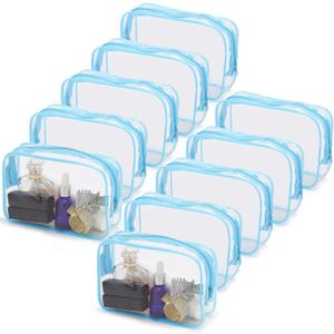 Tbestmax 10 Pcs Clear Cosmetic Bags Makeup Bags Portable Waterproof Travel Toiletry Bags Organizer Blue, 7.5"x 4.8"x 2.3"