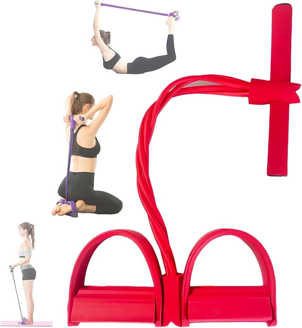 21 Fitness Resistance Bands-4 Tube Pedal Ankle Puller - 2023 New Sit up Leg Stretch Rope Exercise Bands with Handles, Stretching Workout Fitness Bands for Arm Weights Exercise Equipment (Red)