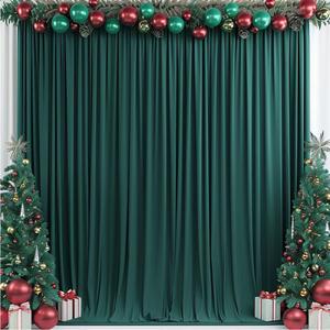 10x10ft Wrinkle Free Hunter Green Backdrop Curtain for Parties Soft Fabric Drapes Wedding Dark Green Curtain Backdrop for Birthday Party Decorations Background for Photography 5x10ft,2 Panels