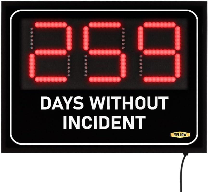 Yellow Safety, Days Without Incident Electric Sign, 20"x27" Safety Scoreboard, Days Without Accident, 20"x26"