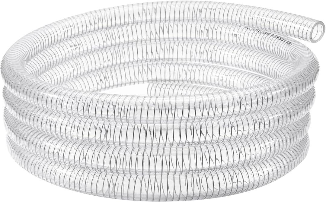 Wire Reinforced Hose 1" id - 10ft Clear High Pressure Suction Line Plastic Vinyl Tubing with Spiral Steel Wire, Drain Water Fuel Powder