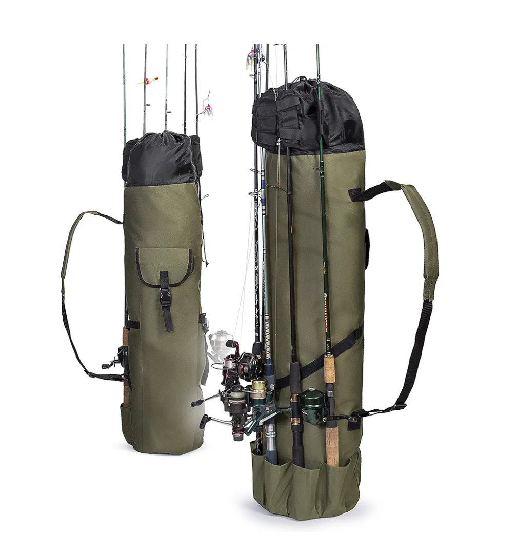 Besti Fishing Rod Organizer Bag (Portable) Shoulder Carry Home and Travel Storage | Professional Reel, Tackle, and Equipment Organization | Heavy-Duty, Water-Resistant, Khaki Green