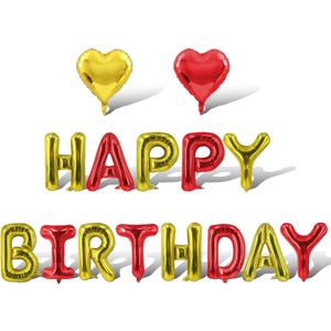 2 x Gold Red Happy Birthday Balloons Banner Foil Balloons Letters Heart Balloon for Gold Red Themed Party Decoration Supplies Men Birthday Decoration Decor Ballons Arch Kits Party Balloon Set 15pcs