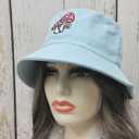 2 x Mushroom Embroidered Bucket Hat for Men Women Girl, Light Blue Summer Travel Fisherman Beach Sun Hat Embroidery Outdoor Cap (Blue)