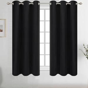 Diraysid Black Grommet Blackout Curtains for Bedroom Thermal Insulated Room Darkening Curtains Drapes, 42 x 72 inch, 2 Panels