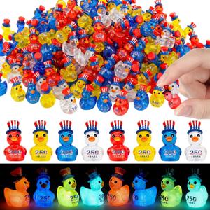 Skylety 48 Pcs 250th Anniversary of USA Patriotic Resin Ducks 4th of July Independence Day Party Decor Luminous Duck Figure Garden Potted Miniature Cake Decor Craft Charms Collector Veteran Souvenir