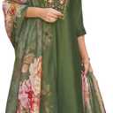 women Anarkali Suit Alia cut kurti pant and Dupatta 3pc set salwar suit (Small, Mehndi Green)