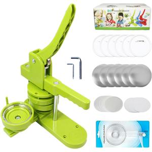 Button Maker Machine Multiple-Sizes, DIY Pin Button Maker Machine Kit with Interchangeable Button-Models&Free Button Parts&Circle Cutter&Wrench Gadget (Green, 75mm)