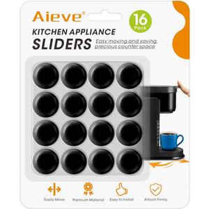 Aieve Black Appliance Slider, 16 Pcs Self Adhesive Appliances Sliders Countertop Caster Wheels, Kitchen Essentials Organization Home Must Have Gadgets