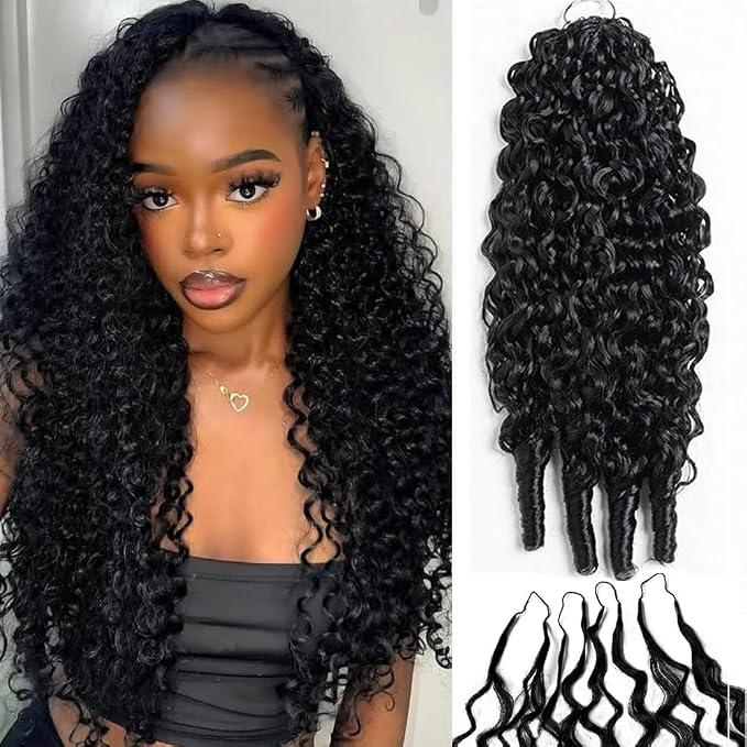 Micro Pre Looped Crochet Human Hair Extensions for Women 20 Inch 50G 50 Strands Burmese Curly Water Wave Burmese Curly Invisible Crochet Hairs Pre Separated Knotless Remy Bundles for Braiding Twist