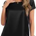 Nfsion Tops for Women Silk Satin Cap Short Sleeve Blouse Square Neck Shirts Business Casual Outfits (L)