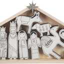 Ganz Midwest Decorative Christmas Figurine Set, 4 x 3 Inch Wood, Nativity with Creche - Assorted Set of 11