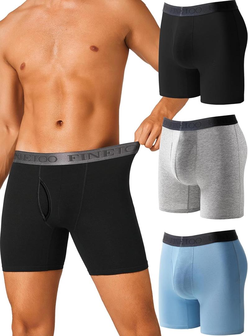 FINETOO Mens Underwear Boxer Briefs Soft Breathable Cotton Wide Waistband Men Underwear 3 Pack (L)