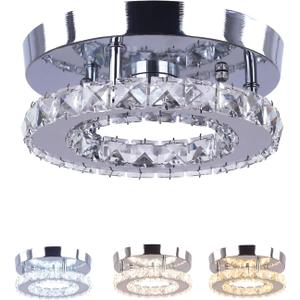 Modern Mini Led Crystal Chandelier Semi Flush Mount Crystal Pendant Ceiling Light for Bedrooms Dinning Rooms Hallway (Multicolor) (Round Multi-colored)