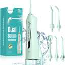 COSLUS Water Dental Flosser Teeth Pick C20: Portable Cordless Oral Irrigator 300ML Rechargeable Travel Irrigation Cleaner IPX7 Waterproof Electric Flossing Machine for Teeth Cleaning, Green