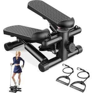 Sweetcrispy Mini Stair Steppers with Resistance Bands for Exercise at Home, Portable Exercise Twist Stepper Machine for Full Body Workout, 300LBS Capacity