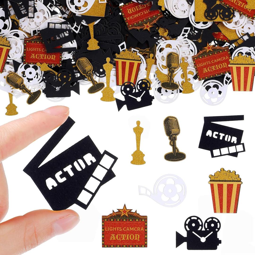 Capoda 490 Pcs Movie Confetti Table Decoration for Glitter Red Golden Black Confetti Decorations for Movie Night Birthday Party Supplies Favors