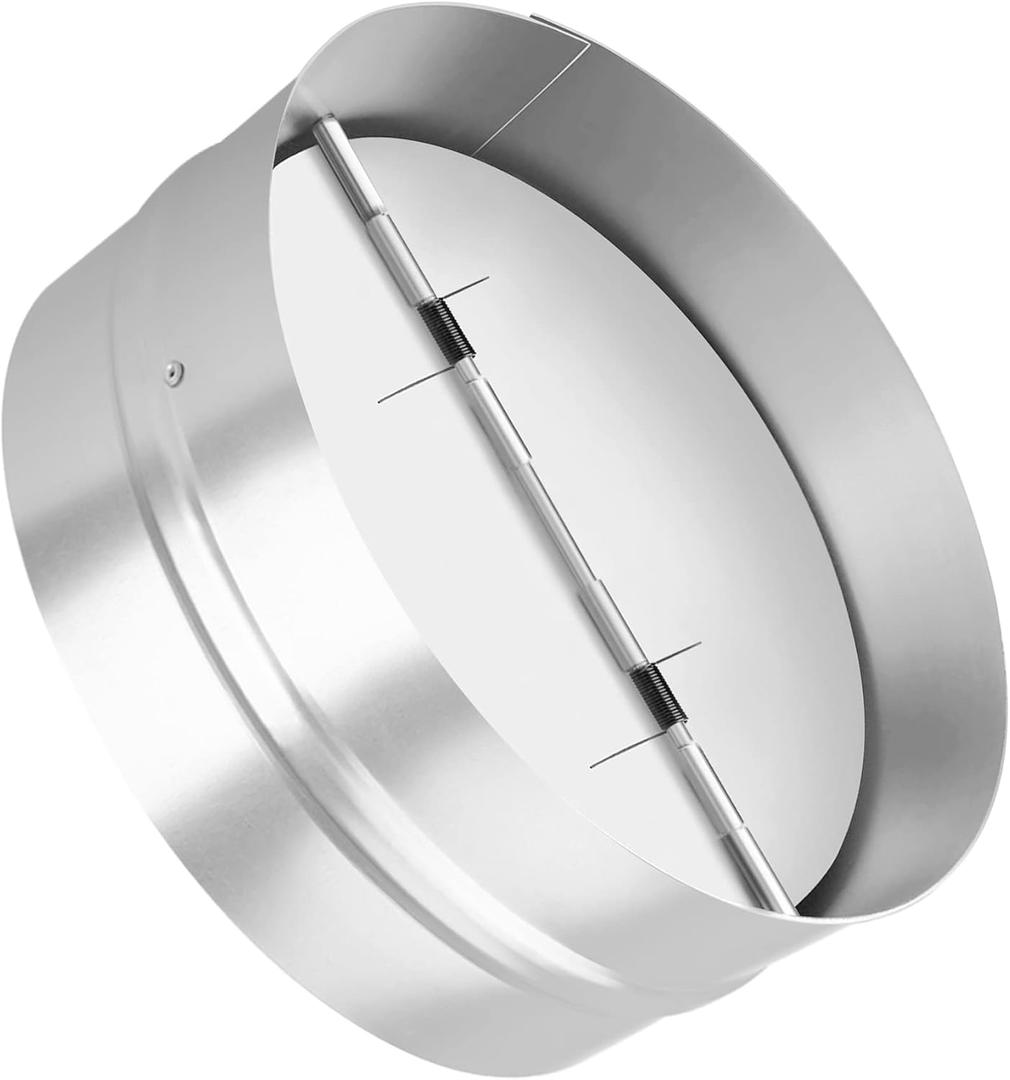 Kikerike 10 Inch Draft Blocker Backdraft Damper Duct Draft Stopper One-Way Airflow Ducting Insert Backflow Preventer Inline Fan Vent Deflector (Silver)
