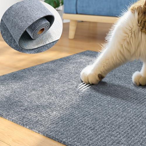 39 x 16 Inch Cat Scratch Pad Sisal Textured Grey Cuttable Carpet Roll for Wall Window Sill Bedside Floor Area Furniture Covering Durable Cat Scratching Mat Self Adhesive Pet Claw Guard, 2 Pieces