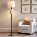 PoKat Farmhouse Floor Lamp for Living Room with Ceramic, 64" Black Standing Lamps for Living Room Corner, Modern Tall Floor Lamps for Bedroom, Sofa, Reading Nock, Rotary Switch, Matte Black