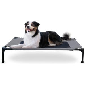 K&H Pet Products Outdoor Elevated Dog Cot, Breathable Cooling Elevated Cot Hammock Pet Bed for Large Dogs, Washable Mesh Cover, Raised Metal Frame, Collapsible, Portable - Large 42 X 30in Gray